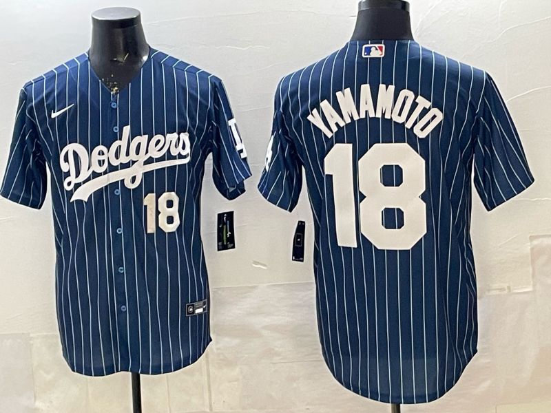 Men 2026 Nike Los Angeles Dodgers #18 Yamamoto Blue Stripe Game MLB Jersey 07->los angeles dodgers->MLB Jersey
